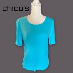 Chico's Fitted Blue Short Sleeve Tee, NEW